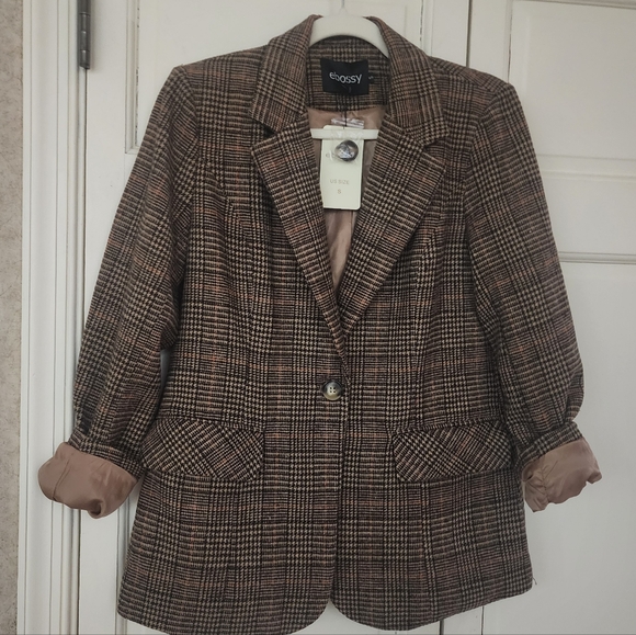 Ebossy Plaid Blazer – New With Tags 🤎.pit To Pit 18" - Picture 4 of 7